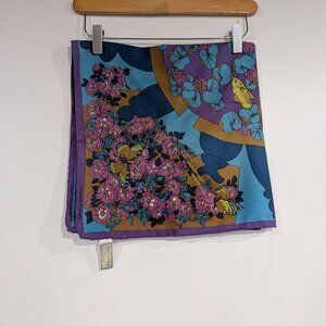The National Trust Floral Butterfly Polyester Scarf Blue Purple VINTAGE